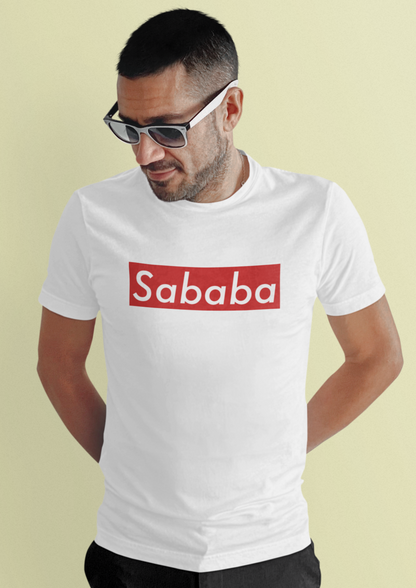 Sababa Logo Men's Tee – man with sunglasses posing in a studio